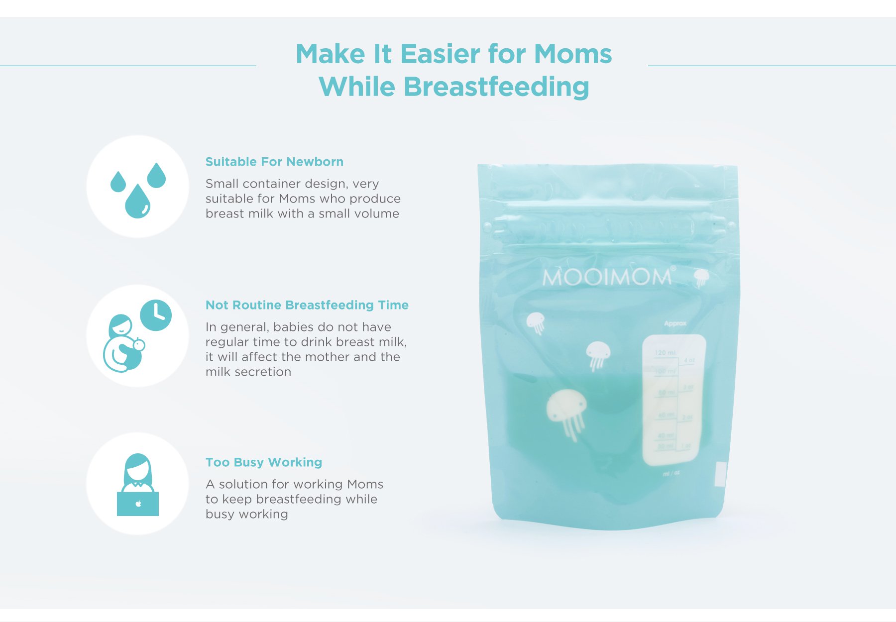 MOOIMOM Breastmilk Storage Bags 120ml (150pcs) description image