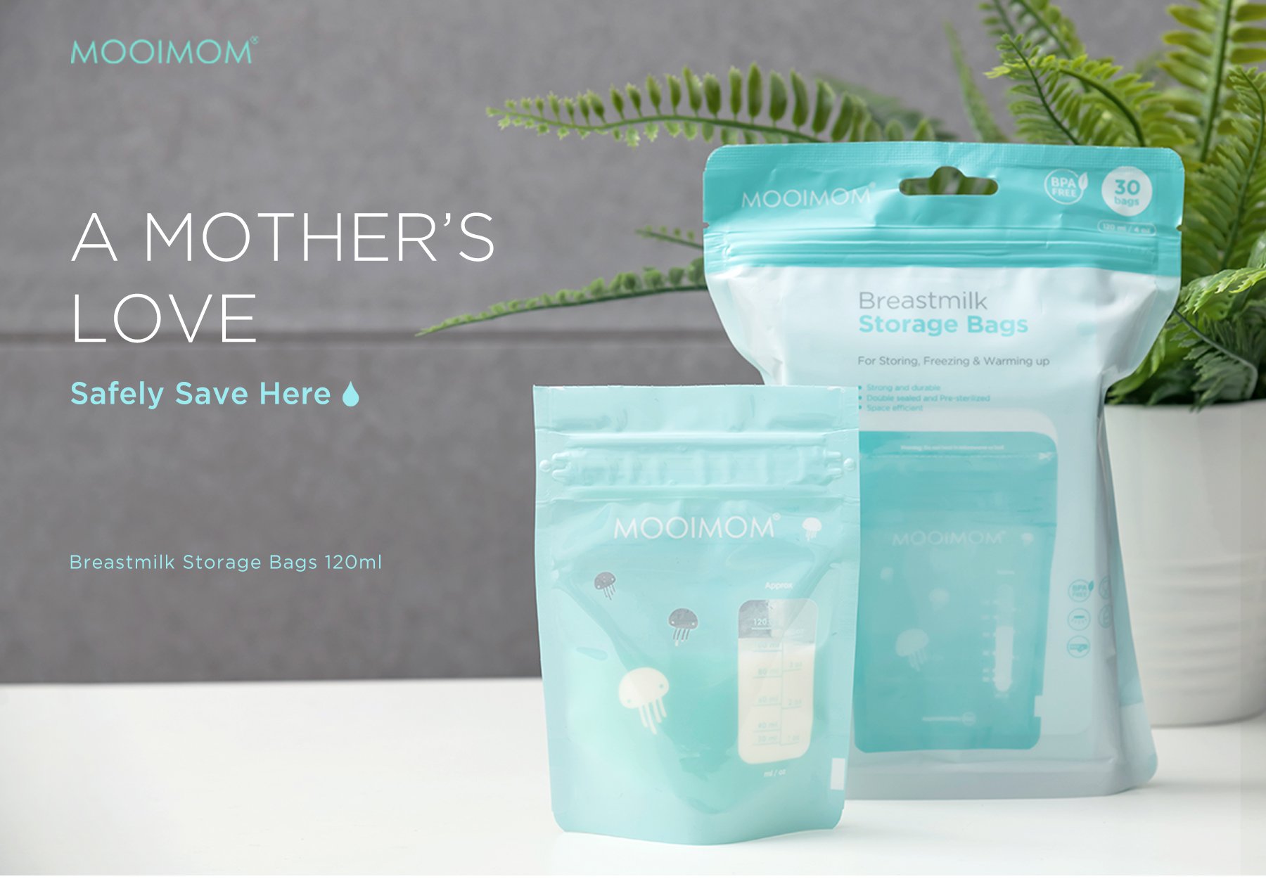 MOOIMOM Breastmilk Storage Bags 120ml (30pcs) description image