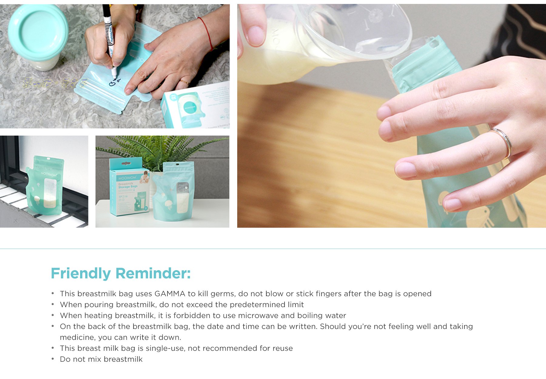 MOOIMOM Breastmilk Storage Bags with Temperature Sensor 250ml description image