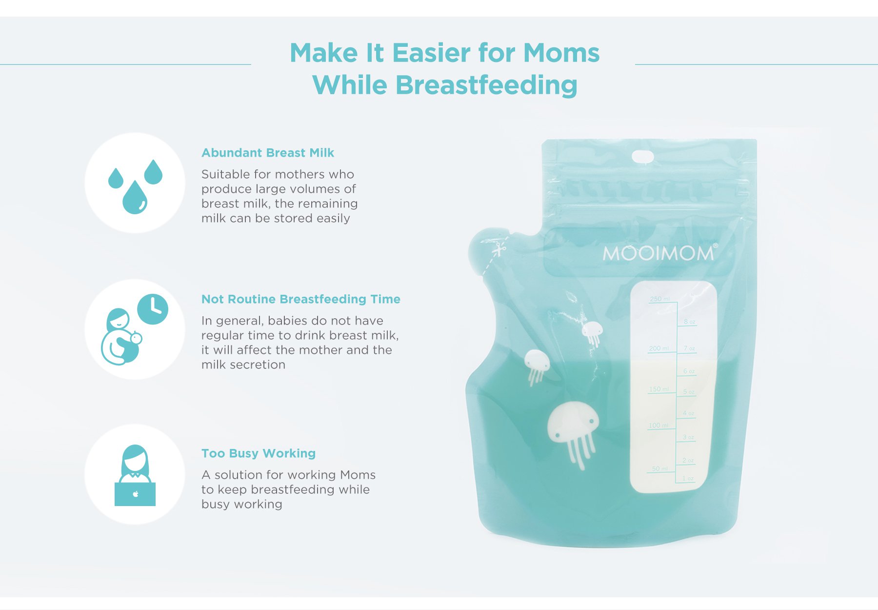 MOOIMOM Breastmilk Storage Bags with Temperature Sensor 250ml description image