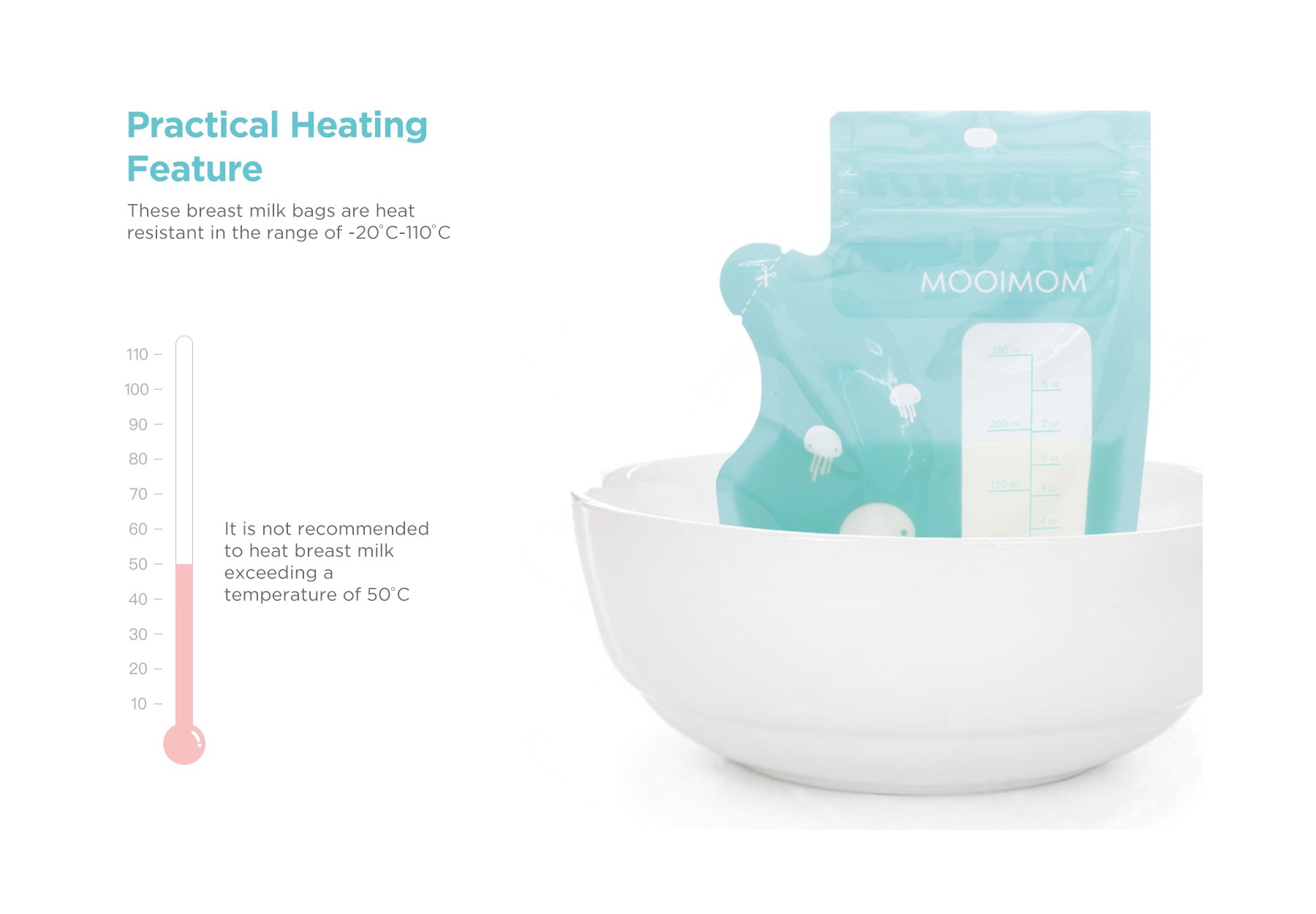 MOOIMOM Breastmilk Storage Bags with Temperature Sensor 250ml description image
