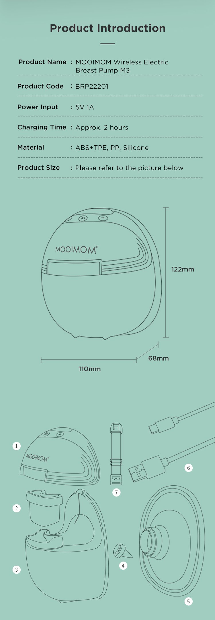 MOOIMOM Wireless Electric Breast Pump M3 description image