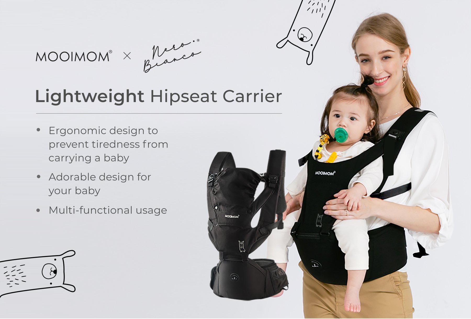 Nero Bianco Hipseat Carrier description image
