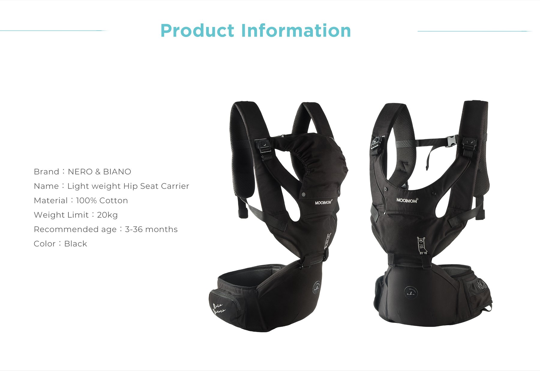Nero Bianco Hipseat Carrier description image