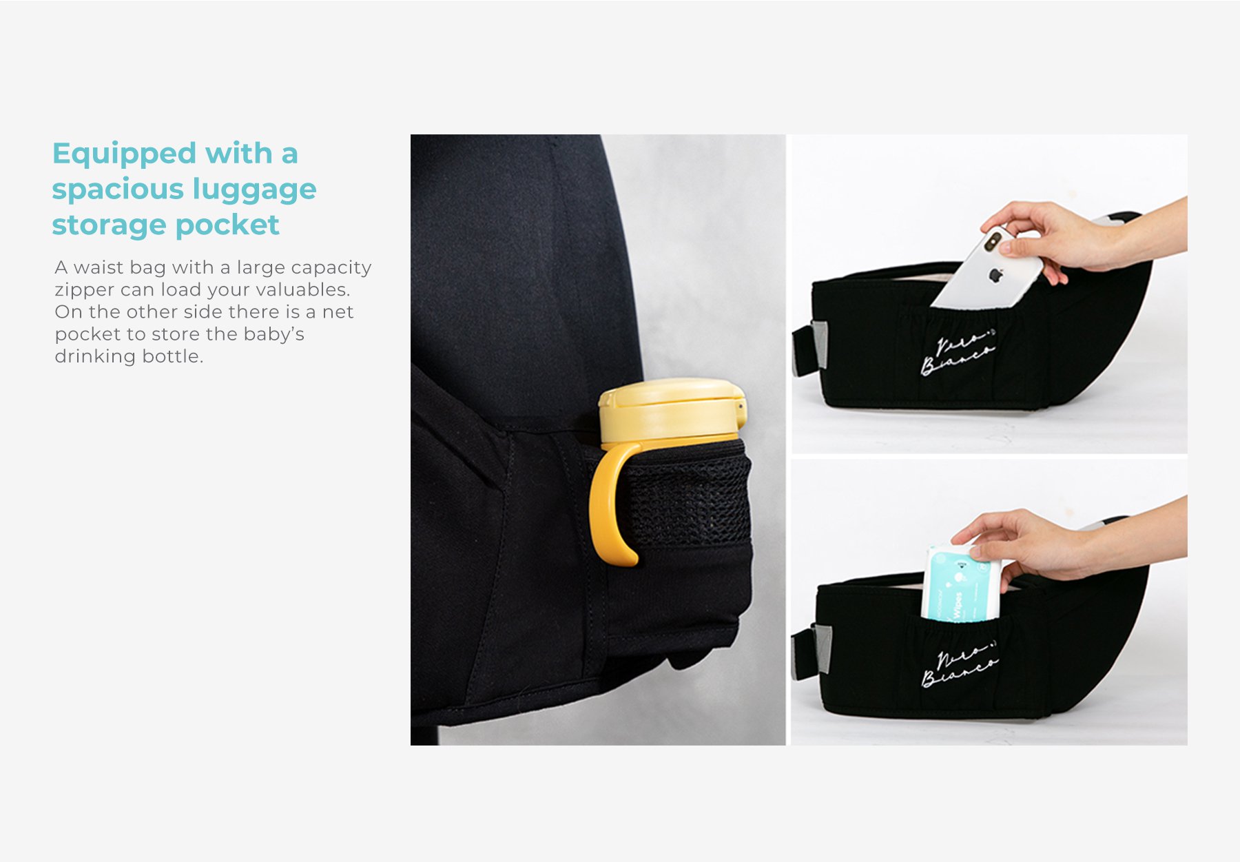 Nero Bianco Hipseat Carrier description image