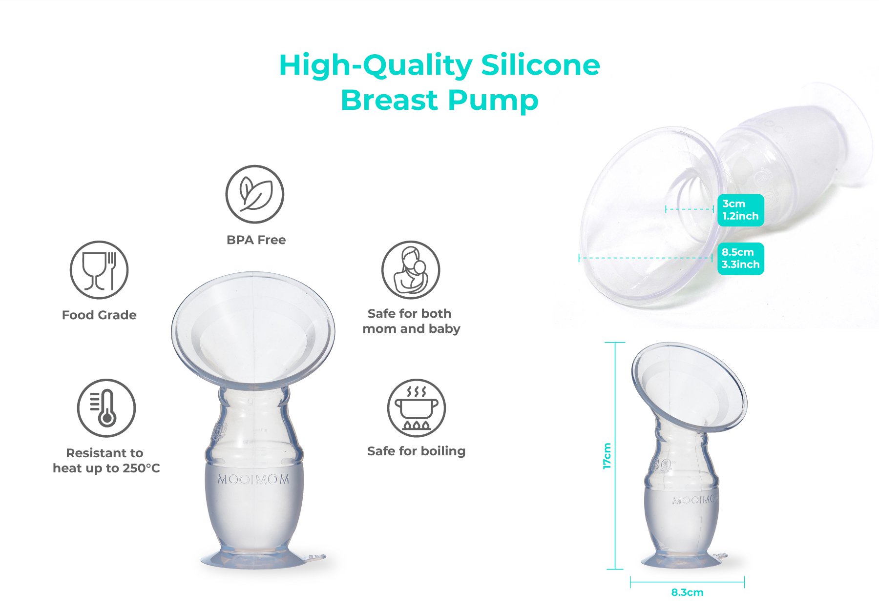 MOOIMOM Premium Silicone Breast Pump Package description image