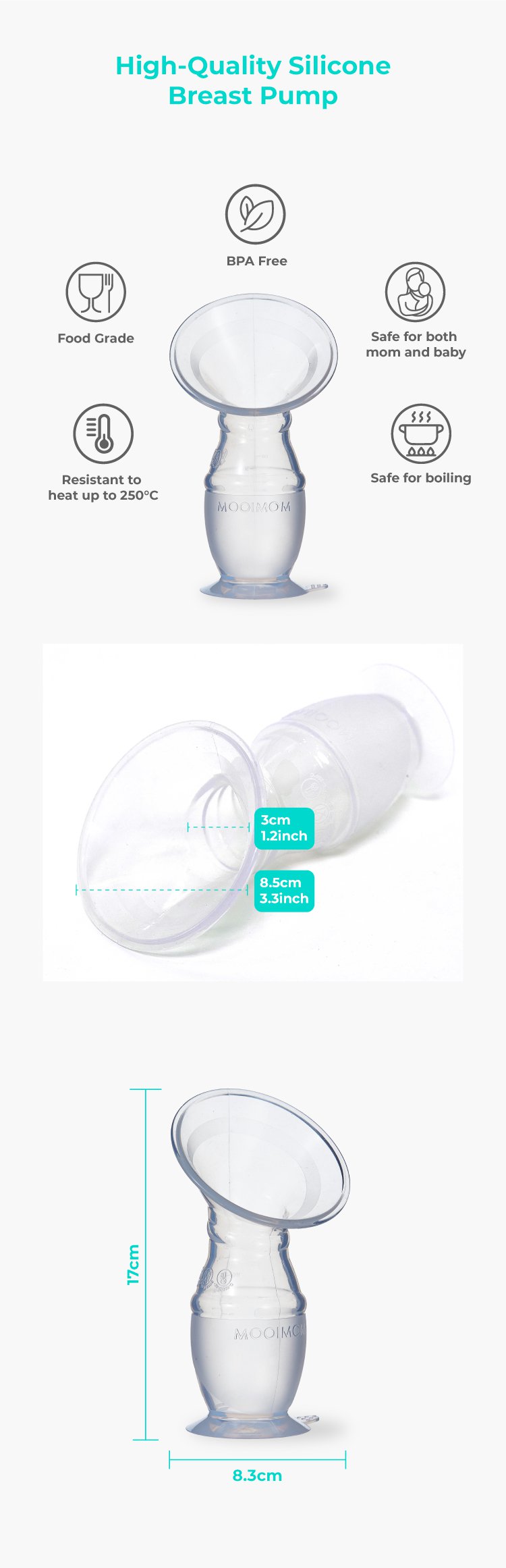MOOIMOM Premium Silicone Breast Pump Package description image